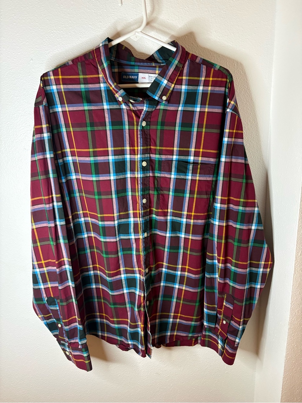 Old Navy Men's Burgundy Plaid Button-Down Shirt - XXL